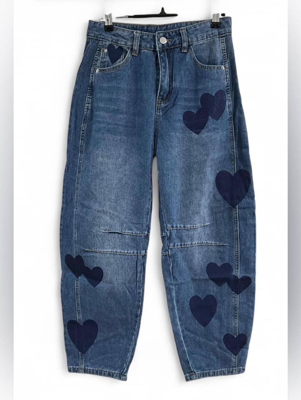 NWT BARREL Y2K | SZ S | Mid - High Rise Slouchy Ankle Cropped Denim Heart Jeans - Picture 2 of 9